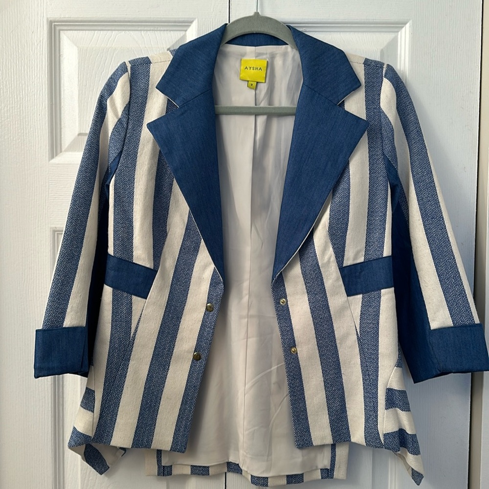 AYSHA Saeed Blue/white striped denim/woven Blazer